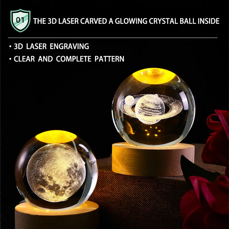 2025 NEW 3D Crystal Ball Light Carving Solar System Galaxy Valentine's Day Gift Birthday Gift LED Luminous Planet Night Lights