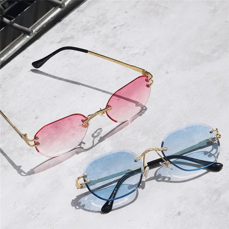 BlueRetro - Stylish Frameless Sunglasses with Blue UV Lenses