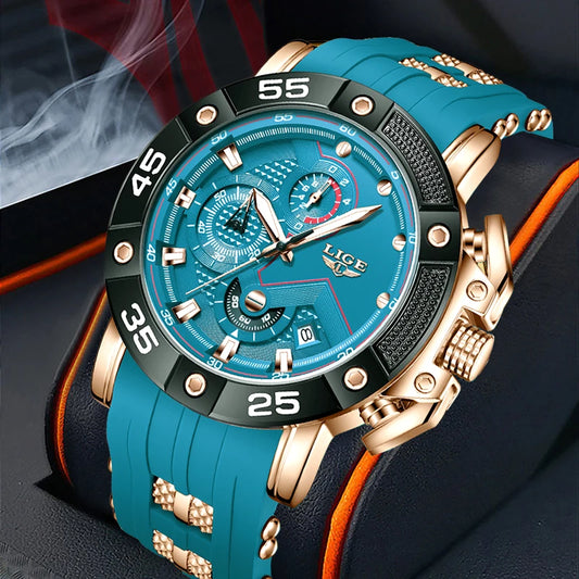 LIGE Business Watch Men Fashion Military Sports Quartz Men Watch Silicone Waterproof Big Dial Chronograph Relogio Masculino+BOX