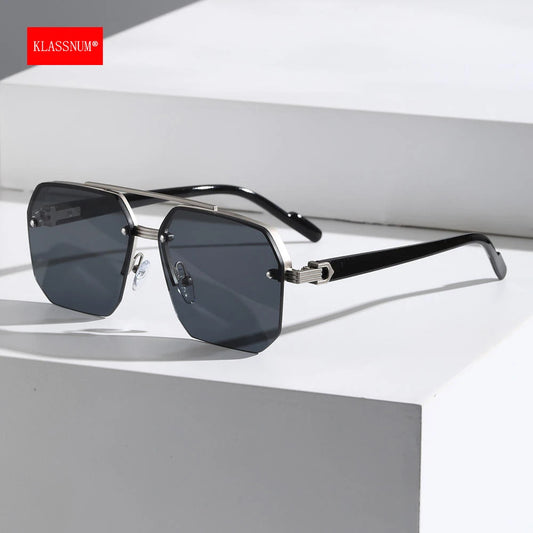 KLASSNUM Men's Luxury Brand Sunglasses Square Half Frame Sun Glasses Outdoor UV400 Shades Trendy Driving Goggles Anti-glare 2025